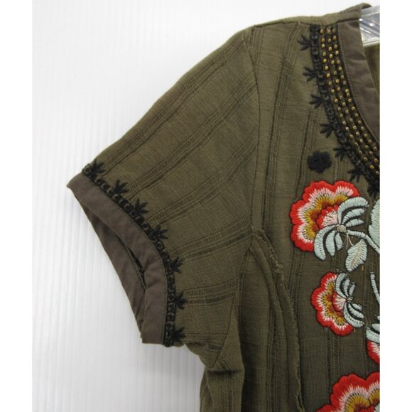 Akemi Kin Anthropologie Top XS Blouse Embroidered Floral Boho Knit - Picture 3 of 10